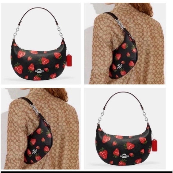 Coach Wild Strawberry Print Payton Shoulder Bag Black Multi - Picture 8 of 8